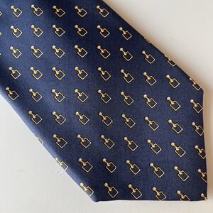 Brooks Brothers Makers 100% Silk USA Made Neck Tie Blue Yellow Locks‎ Latch 58"